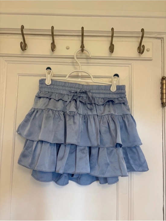 Day + Moon Dresses & Skirts - Smocked Waist Light Blue Tiered Ruffle Mini Skirt